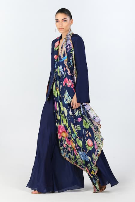 Limerick By Abirr N' Nanki Blue Crepe Solid Velon Flared Pant