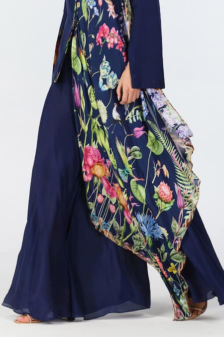 Limerick By Abirr N' Nanki_Blue Crepe Solid Velon Flared Pant  _Online_at_Aza_Fashions