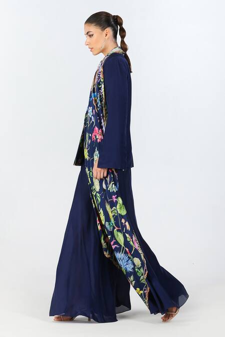 Buy_Limerick By Abirr N' Nanki_Blue Crepe Solid Velon Flared Pant  _Online_at_Aza_Fashions