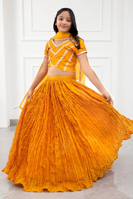 Kirti Agarwal - Pret N Couture Yellow Organza, Chanderi Lace Embellished Blouse Lehenga Set