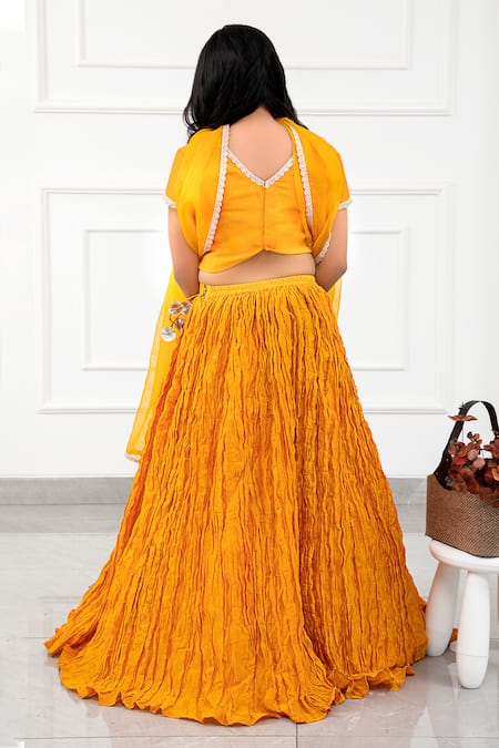 Shop Kirti Agarwal - Pret N Couture Yellow Organza, Chanderi Lace Embellished Blouse Lehenga Set at Aza Fashions Shop_Kirti Agarwal - Pret N Couture_Yellow Organza, Chanderi Lace Embellished Blouse Lehenga Set _at_Aza_Fashions