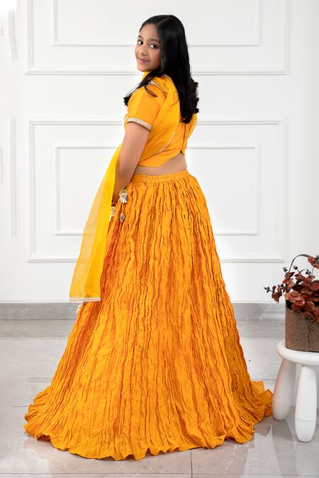 Buy Kirti Agarwal - Pret N Couture Yellow Organza, Chanderi Lace Embellished Blouse Lehenga Set Online at Aza Fashions Buy_Kirti Agarwal - Pret N Couture_Yellow Organza, Chanderi Lace Embellished Blouse Lehenga Set _Online_at_Aza_Fashions