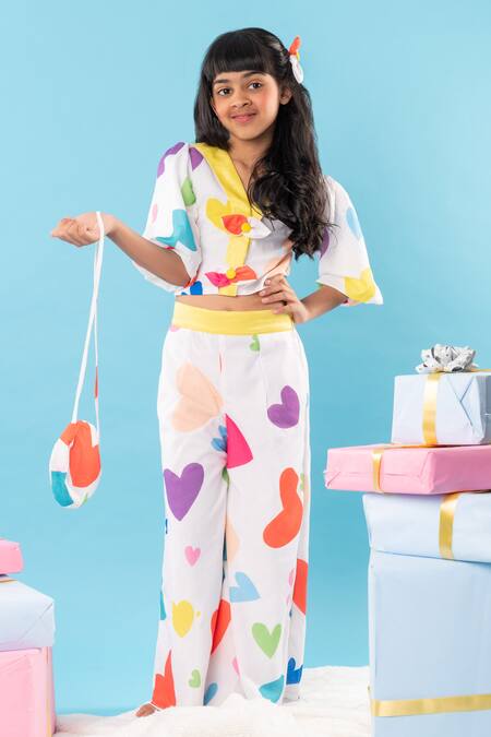 Shop Kirti Agarwal - Pret N Couture White Cotton Heart Print Crop Top And Palazzo Set Online at Aza Fashions Shop_Kirti Agarwal - Pret N Couture_White Cotton Heart Print Crop Top And Palazzo Set _Online_at_Aza_Fashions