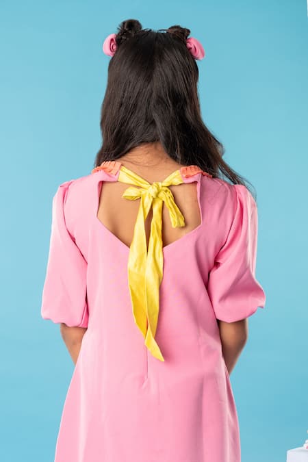 Shop Kirti Agarwal - Pret N Couture Pink Crepe, Cotton Embroidery Floral Garden Dress at Aza Fashions Shop_Kirti Agarwal - Pret N Couture_Pink Crepe, Cotton Embroidery Floral Garden Dress _at_Aza_Fashions