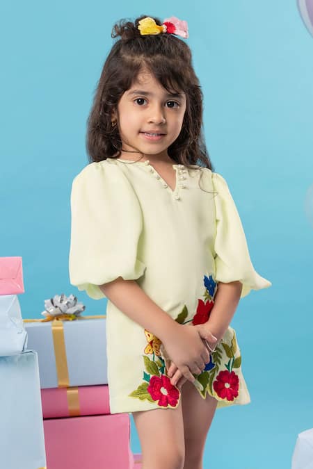 Kirti Agarwal - Pret N Couture Green Georgette, Cotton Embroidery Floral Dress Online at Aza Fashions Kirti Agarwal - Pret N Couture_Green Georgette, Cotton Embroidery Floral Dress _Online_at_Aza_Fashions