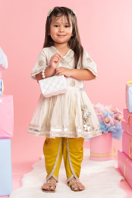 Kirti Agarwal - Pret N Couture Off White Cotton, Chanderi , Embroidery, Lace Kurti With Dhoti Pant at Aza Fashions Kirti Agarwal - Pret N Couture_Off White Cotton, Chanderi , Embroidery, Lace Kurti With Dhoti Pant _at_Aza_Fashions