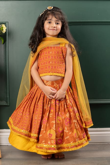 Buy Red Pure Silk Birdie Print Lehenga Blouse Set For Girls by  Momkidsfashion Online at Aza Fashions.