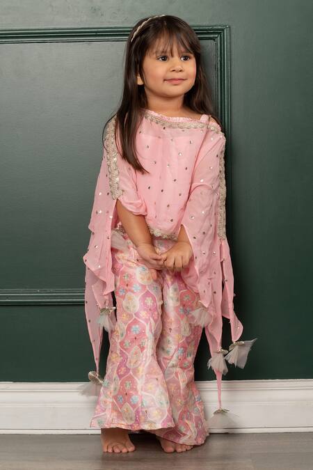 Buy Kirti Agarwal - Pret N Couture Pink Silk, Georgette Embroidery, Pearls Dots Cape Pant Set Online at Aza Fashions Buy_Kirti Agarwal - Pret N Couture_Pink Silk, Georgette Embroidery, Pearls Dots Cape Pant Set _Online_at_Aza_Fashions