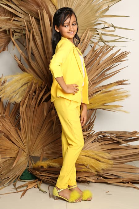 Buy Kirti Agarwal - Pret N Couture Yellow Cotton, Lycra Sequins, Cut Work, Lace Embellished Jacket With Pant Online at Aza Fashions Buy_Kirti Agarwal - Pret N Couture_Yellow Cotton, Lycra Sequins, Cut Work, Lace Embellished Jacket With Pant _Online_at_Aza_Fashions