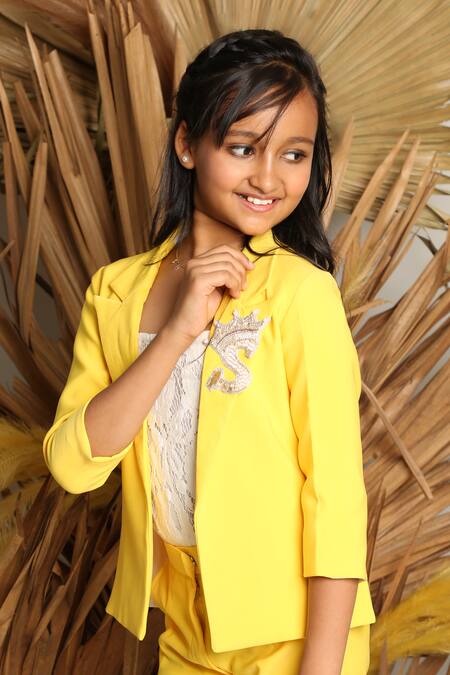 Kirti Agarwal - Pret N Couture Yellow Cotton, Lycra Sequins, Cut Work, Lace Embellished Jacket With Pant at Aza Fashions Kirti Agarwal - Pret N Couture_Yellow Cotton, Lycra Sequins, Cut Work, Lace Embellished Jacket With Pant _at_Aza_Fashions