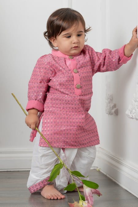 Kirti Agarwal - Pret N Couture Pink Cotton, Silk, Chanderi Sequins Embellished Kurta With Dhoti Pant