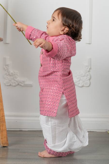 Kirti Agarwal - Pret N Couture Pink Cotton, Silk, Chanderi Sequins Embellished Kurta With Dhoti Pant Online at Aza Fashions Kirti Agarwal - Pret N Couture_Pink Cotton, Silk, Chanderi Sequins Embellished Kurta With Dhoti Pant _Online_at_Aza_Fashions