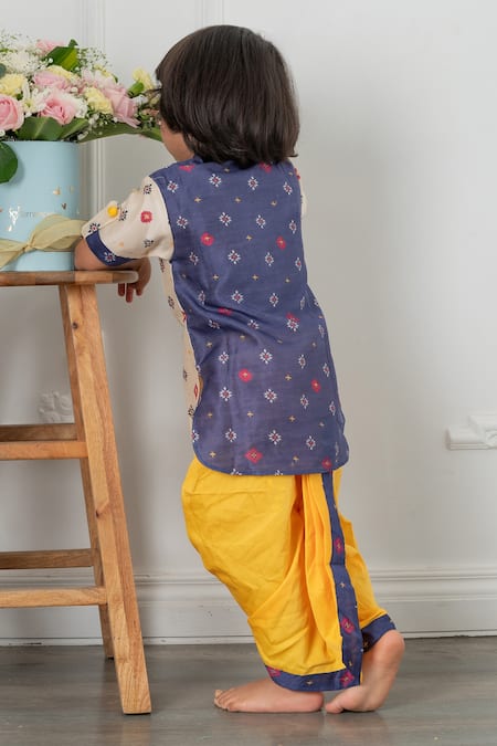 Shop Kirti Agarwal - Pret N Couture Off White Chanderi Silk, Satin, Block Print Kurta With Dhoti Pant at Aza Fashions Shop_Kirti Agarwal - Pret N Couture_Off White Chanderi Silk, Satin, Block Print Kurta With Dhoti Pant _at_Aza_Fashions