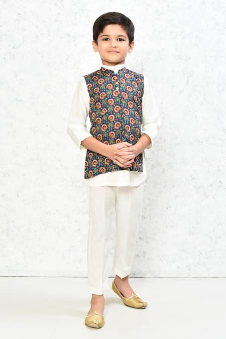 Samyukta Singhania Blue Cotton Printed Floral Nehru Jacket 