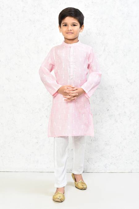 Shop_Petite Pomme_Pink Cotton Embroidery Floral Print Kurta And Pant Set _Online_at_Aza_Fashions