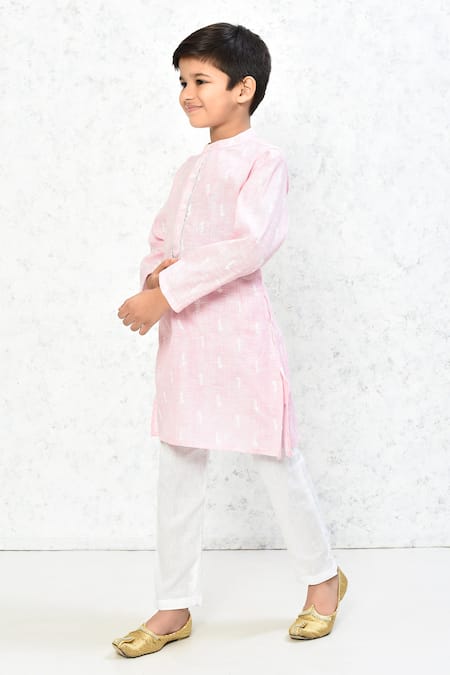 Buy_Petite Pomme_Pink Cotton Embroidery Floral Print Kurta And Pant Set 