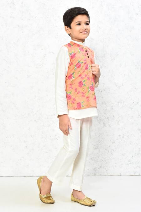 Shop_Petite Pomme_Peach Cotton Beads Floral Print Jacket _Online_at_Aza_Fashions
