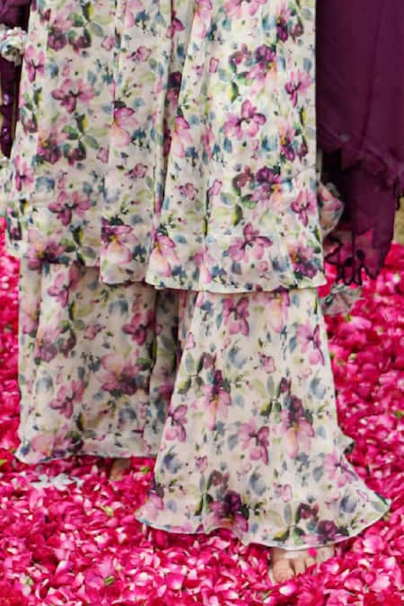 Buy Ahi Clothing Purple Organza Sequins, Mirrors, Embroidery V-neck Anarkali Palazzo Set Buy_Ahi Clothing_Purple Organza Sequins, Mirrors, Embroidery V-neck Anarkali Palazzo Set