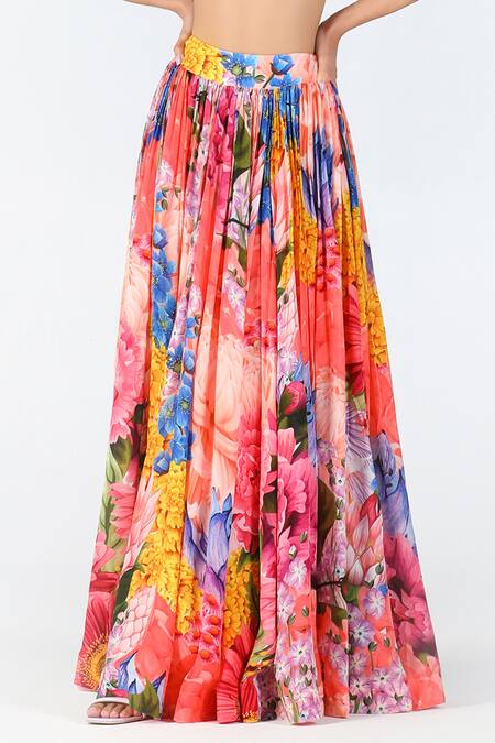 Buy_Limerick By Abirr N' Nanki_Multi Color Organza, Silk Embroidery Sweetheart Sonnet Floral Print Lehenga Set 