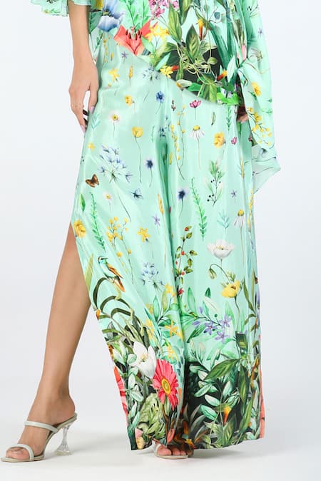 Limerick By Abirr N' Nanki Blue Crepe Beads, Embroidery Open Neck Zade Floral Print Top And Pant Set at Aza Fashions Limerick By Abirr N' Nanki_Blue Crepe Beads, Embroidery Open Neck Zade Floral Print Top And Pant Set _at_Aza_Fashions