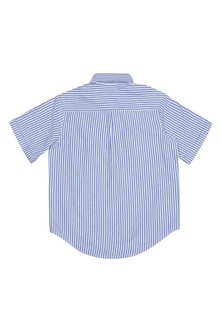 Shop Stella Rossa By Les Petits Blue Cotton Nautical Shirt And Shorts Set at Aza Fashions Shop_Stella Rossa By Les Petits_Blue Cotton Nautical Shirt And Shorts Set_at_Aza_Fashions