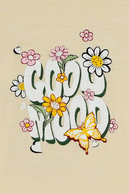 STELLA ROSSA BY LES PETITS_Beige Bamboo Embroidery Good T-shirt_Online_at_Aza_Fashions