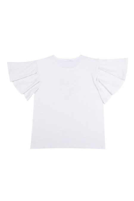 Shop STELLA ROSSA BY LES PETITS White Bamboo Embroidery Floral Heart T-shirt at Aza Fashions Shop_STELLA ROSSA BY LES PETITS_White Bamboo Embroidery Floral Heart T-shirt_at_Aza_Fashions