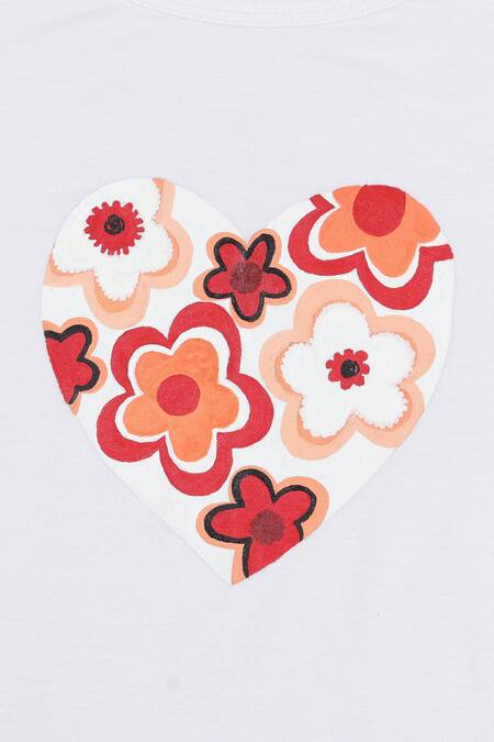 STELLA ROSSA BY LES PETITS White Bamboo Embroidery Floral Heart T-shirt Online at Aza Fashions STELLA ROSSA BY LES PETITS_White Bamboo Embroidery Floral Heart T-shirt_Online_at_Aza_Fashions