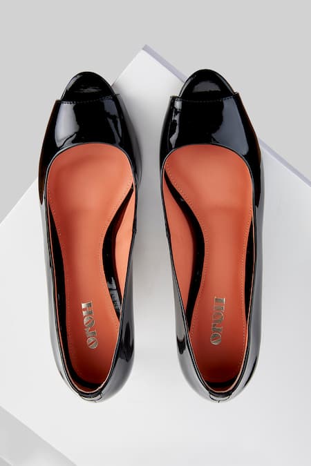 Shop Oroh Black Embroidery Genuine Leather Peep Toe Heels at Aza Fashions Shop_Oroh_Black Embroidery Genuine Leather Peep Toe Heels _at_Aza_Fashions