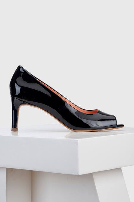 Oroh Black Embroidery Genuine Leather Peep Toe Heels Online at Aza Fashions Oroh_Black Embroidery Genuine Leather Peep Toe Heels _Online_at_Aza_Fashions