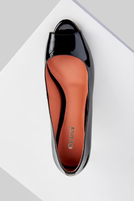 Shop Oroh Black Embroidery Genuine Leather Peep Toe Heels Online at Aza Fashions Shop_Oroh_Black Embroidery Genuine Leather Peep Toe Heels _Online_at_Aza_Fashions