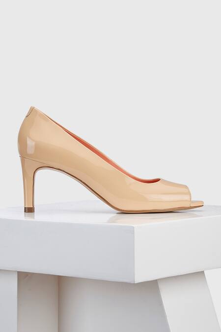 Oroh Beige Embroidery Genuine Leather Peep Toe Heels Online at Aza Fashions Oroh_Beige Embroidery Genuine Leather Peep Toe Heels _Online_at_Aza_Fashions