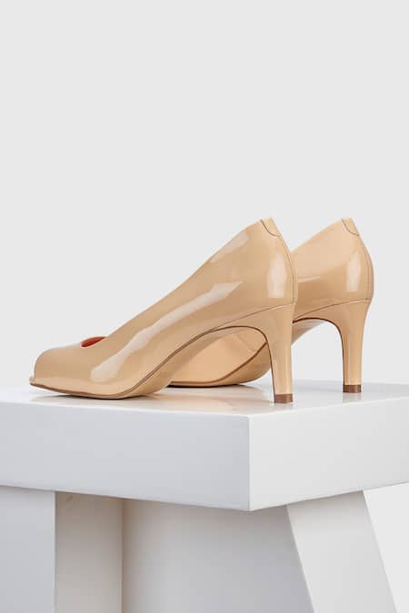 Shop Oroh Beige Embroidery Genuine Leather Peep Toe Heels Online at Aza Fashions Shop_Oroh_Beige Embroidery Genuine Leather Peep Toe Heels _Online_at_Aza_Fashions