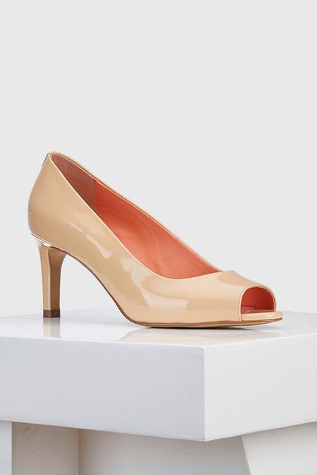 Buy Oroh Beige Embroidery Genuine Leather Peep Toe Heels Buy_Oroh_Beige Embroidery Genuine Leather Peep Toe Heels