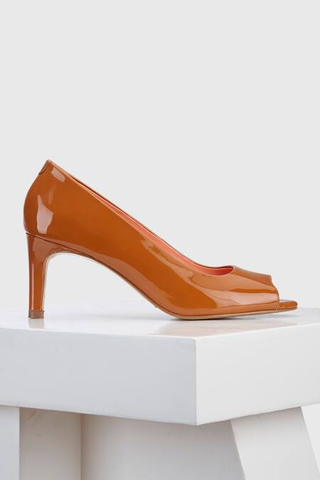 Oroh_Brown Embroidery Cartagena Leather Peep Toe Heels_Online_at_Aza_Fashions