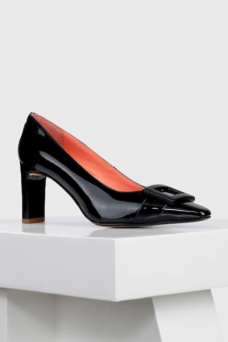 Black patent leather block heel online pumps