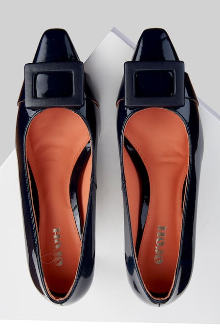 Shop Oroh Blue Buckles Majorca Pump Leather Heels at Aza Fashions Shop_Oroh_Blue Buckles Majorca Pump Leather Heels _at_Aza_Fashions