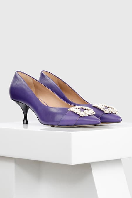 Oroh Purple Crystals Marbella Stone Embellished Kitten Pump Heels