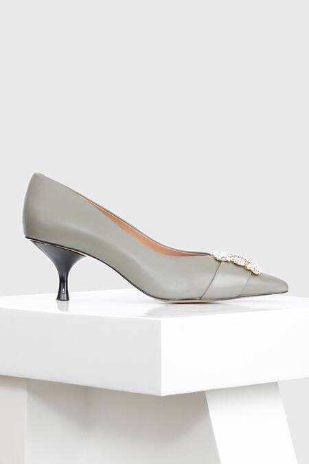 Oroh_Grey Crystals, Rhinestones Marbella Leather Stone Embellished Pumps _Online_at_Aza_Fashions
