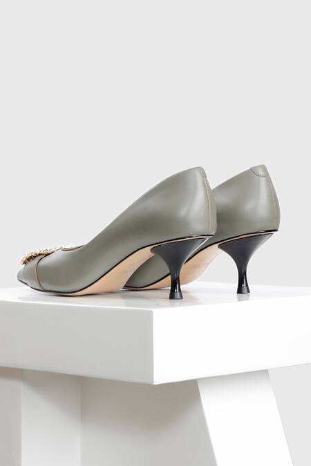 Shop_Oroh_Grey Crystals, Rhinestones Marbella Leather Stone Embellished Pumps _Online_at_Aza_Fashions