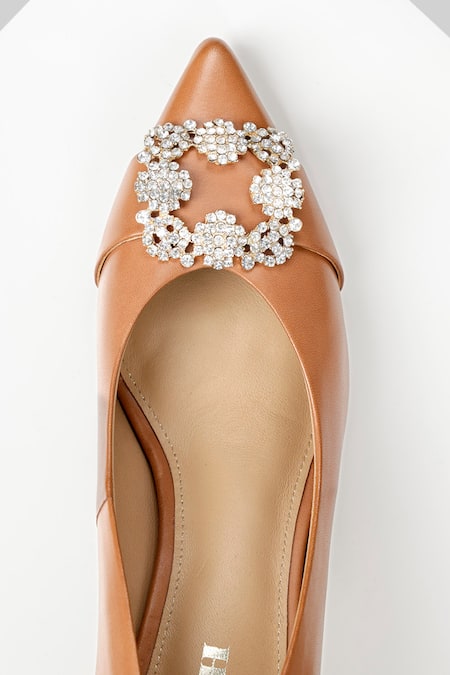 Shop_Oroh_Brown Stones Embellished Leather Pumps _Online_at_Aza_Fashions