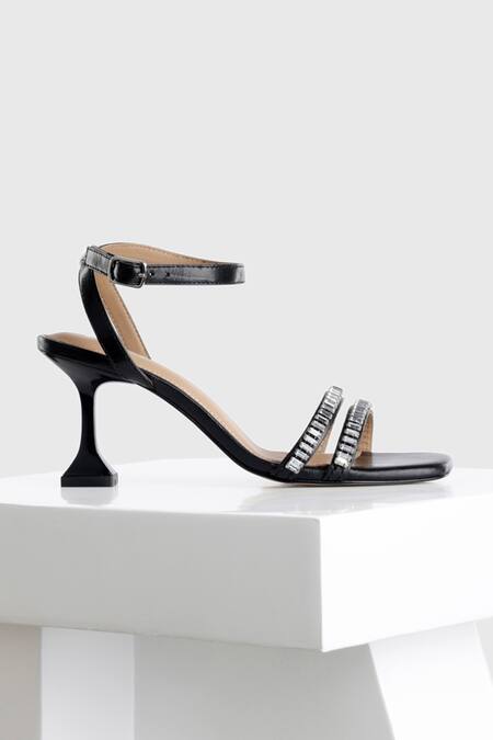 Oroh_Black Crystals Jaen Leather Embellished Sandals_Online_at_Aza_Fashions