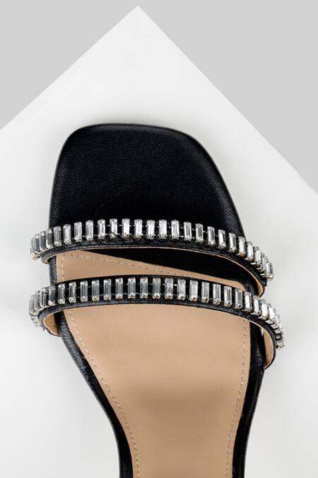 Oroh_Black Crystals Jaen Leather Embellished Sandals_at_Aza_Fashions