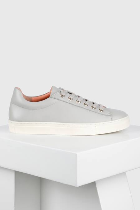 Oroh_Grey Bailen Leather Solid Sneakers_Online_at_Aza_Fashions