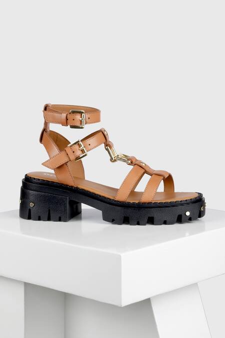 Oroh Brown Studs, Buckles Manacor Chunky Leather Sandals Online at Aza Fashions Oroh_Brown Studs, Buckles Manacor Chunky Leather Sandals_Online_at_Aza_Fashions