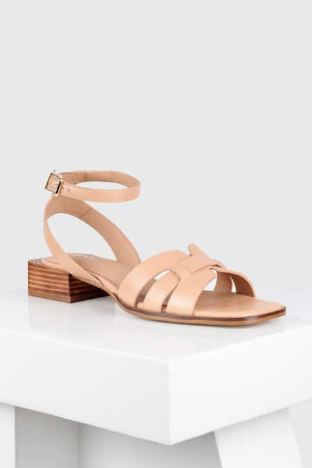 Buy Beige Plain Lieda Genuine Leather Buckle Strap Sandals by OROH