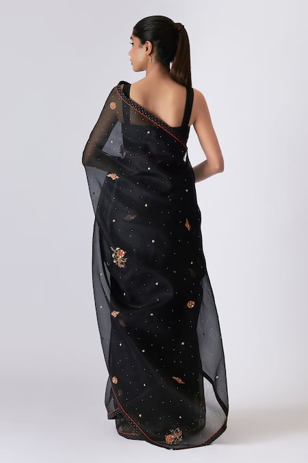 Shop Shimai Jayachandra Black Silk Organza Stones, A Million Glittering Stars Saree With Blouse at Aza Fashions Shop_Shimai Jayachandra_Black Silk Organza Stones, A Million Glittering Stars Saree With Blouse _at_Aza_Fashions