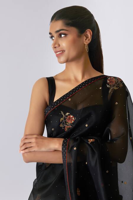 Shimai Jayachandra Black Silk Organza Stones, A Million Glittering Stars Saree With Blouse Online at Aza Fashions Shimai Jayachandra_Black Silk Organza Stones, A Million Glittering Stars Saree With Blouse _Online_at_Aza_Fashions