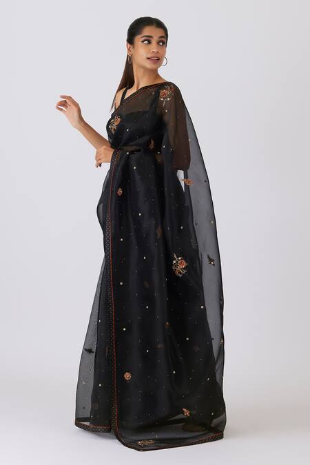 Buy Shimai Jayachandra Black Silk Organza Stones, A Million Glittering Stars Saree With Blouse Online at Aza Fashions Buy_Shimai Jayachandra_Black Silk Organza Stones, A Million Glittering Stars Saree With Blouse _Online_at_Aza_Fashions