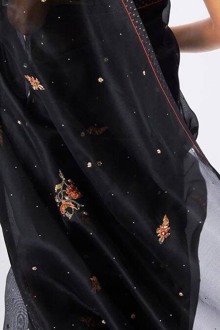 Shop Shimai Jayachandra Black Silk Organza Stones, A Million Glittering Stars Saree With Blouse Online at Aza Fashions Shop_Shimai Jayachandra_Black Silk Organza Stones, A Million Glittering Stars Saree With Blouse _Online_at_Aza_Fashions